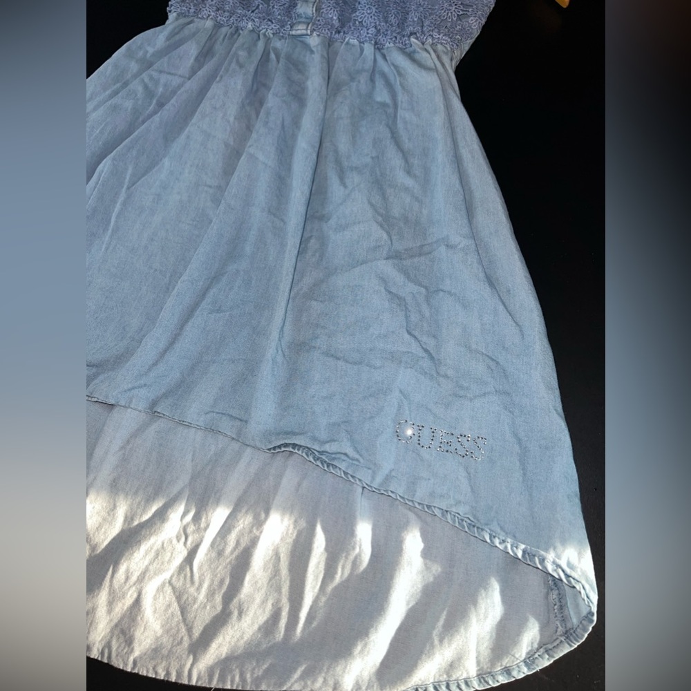 Guess Girl’s Denim Crochet Flower Hi-Low dress size M 10-12 w/ Rhinestones EUC - Picture 4 of 7